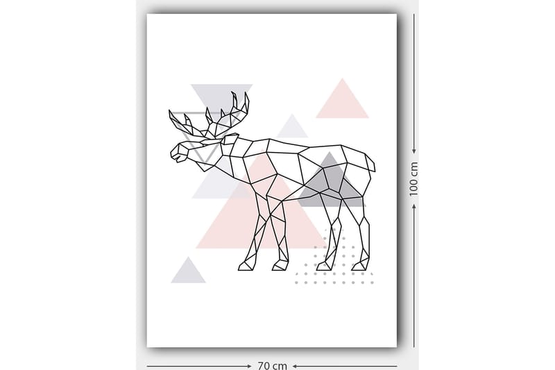 Canvastavla 70x100 cm - Geometrisk älg i polygonstil med trianglar - Grå / Rosa / Svart - Inredning - Tavlor & konst - Canvastavlor