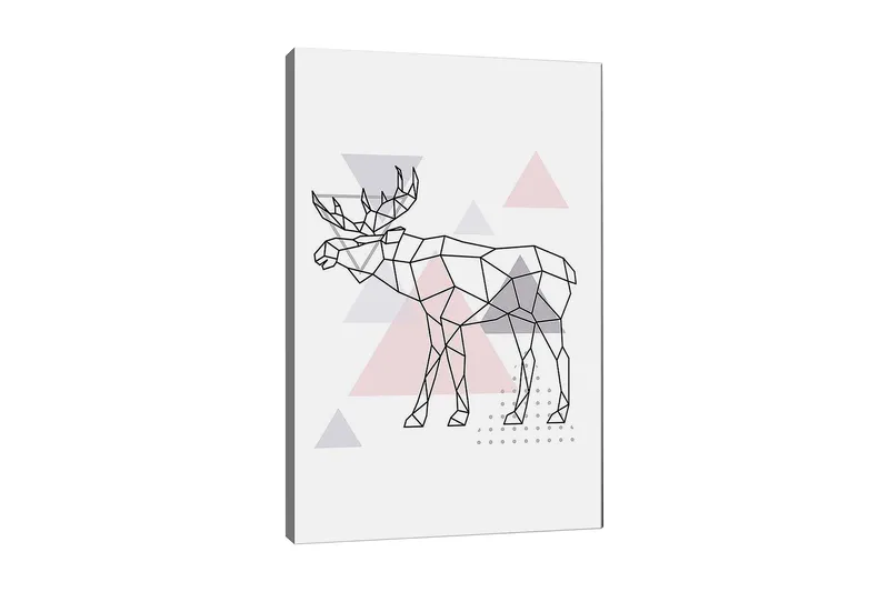 Canvastavla 70x100 cm - Geometrisk älg i polygonstil med trianglar - Grå / Rosa / Svart - Inredning - Tavlor & konst - Canvastavlor