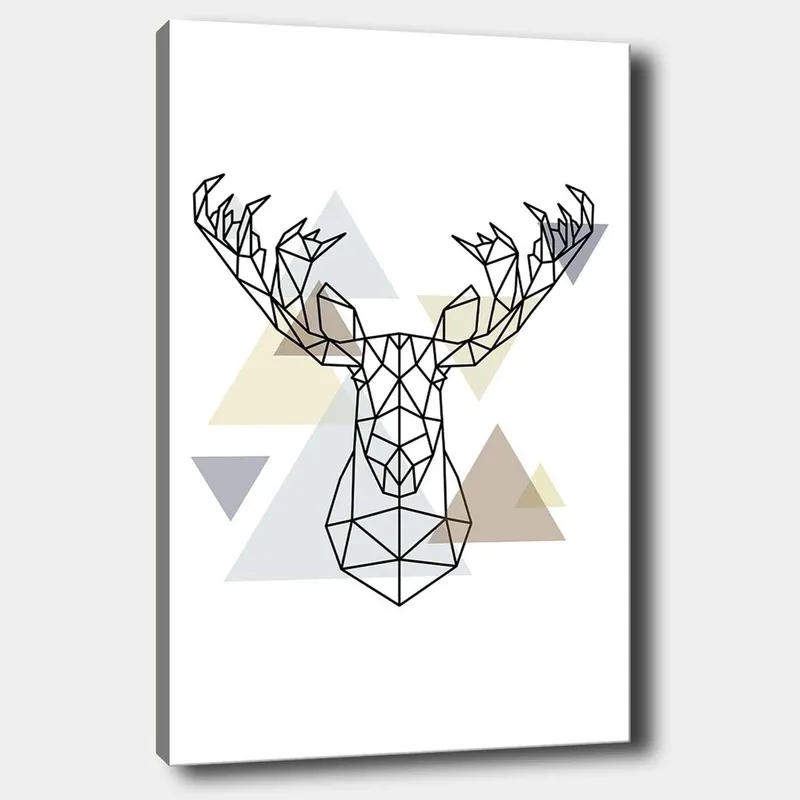 Canvastavla 70x100 cm - Geometrisk älghuvud i polygonal stil - Svart / Ljusgrå / Beige - Inredning - Tavlor & konst - Canvastavlor