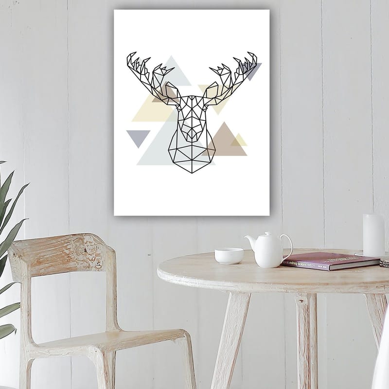 Canvastavla 70x100 cm - Geometrisk älghuvud i polygonal stil - Svart / Ljusgrå / Beige - Inredning - Tavlor & konst - Canvastavlor