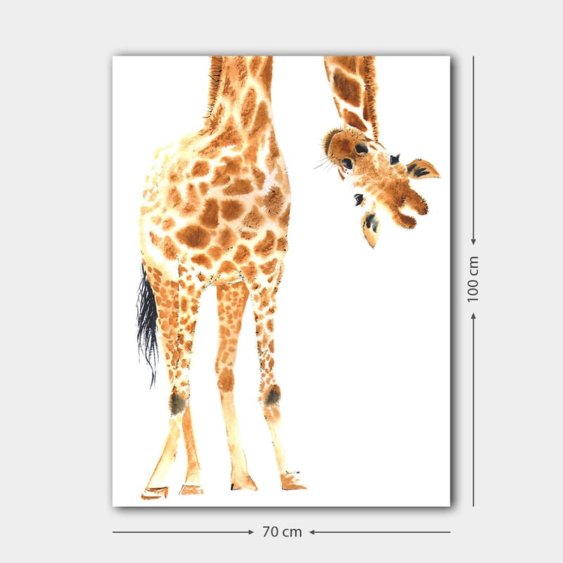 Canvastavla 70x100 cm - Giraff med karakteristiska fläckar som sträcker sig mot betraktaren - Orange / Brun / Svart - Inredning - Tavlor & konst - Canvastavlor