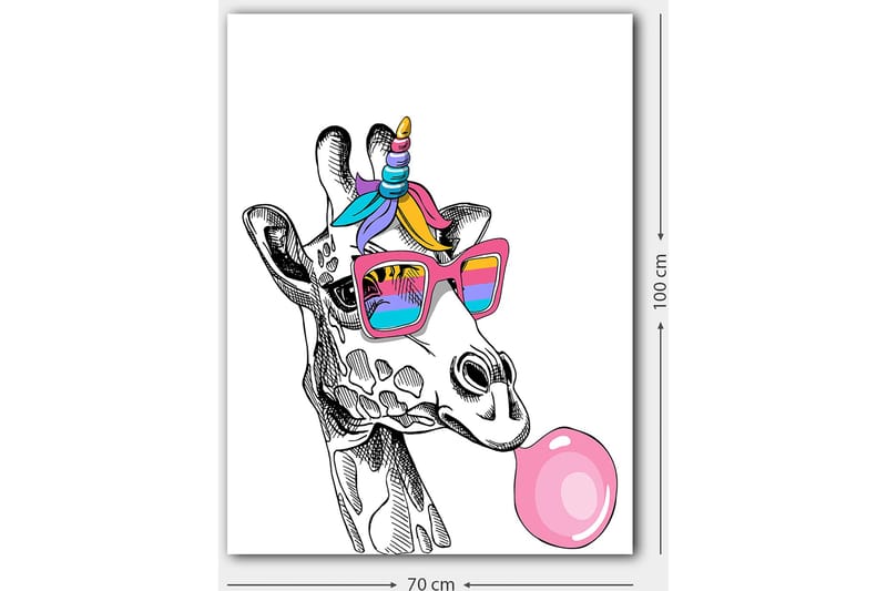 Canvastavla 70x100 cm - Giraff med solglasögon som blåser bubblor - Rosa / Blå / Lila - Inredning - Tavlor & konst - Canvastavlor