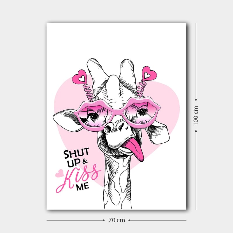 Canvastavla 70x100 cm - Giraff med stora rosa glasögon och en lekfull attityd - Rosa / Svart / Vitt - Inredning - Tavlor & konst - Canvastavlor