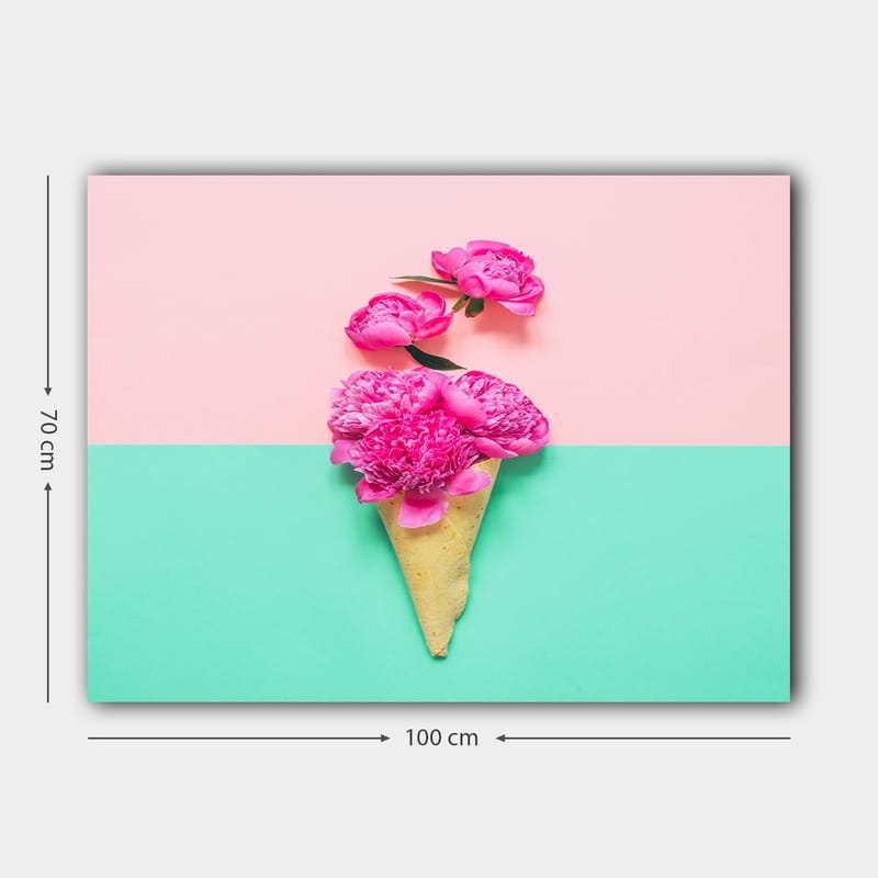 Canvastavla 70x100 cm - Glasskon som är dekorerad med rosa blommor - Rosa / Mintgrön / Beige - Inredning - Tavlor & konst - Canvastavlor