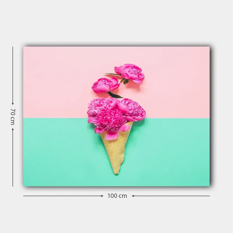 Canvastavla 70x100 cm - Glasskon som är dekorerad med rosa blommor - Rosa / Mintgrön / Beige - Inredning - Tavlor & konst - Canvastavlor