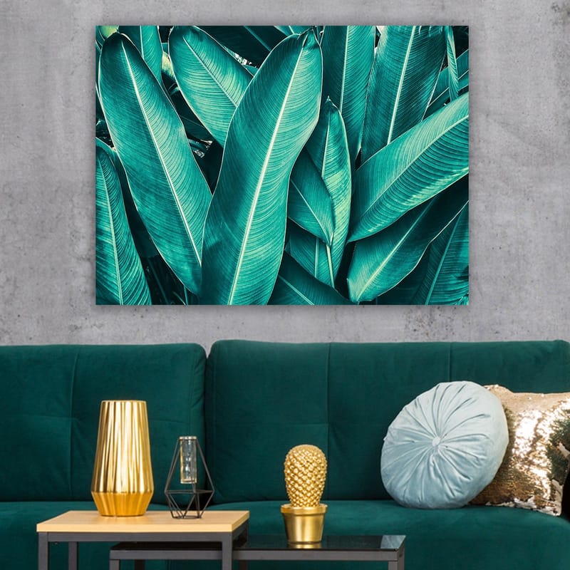 Canvastavla 70x100 cm - Grönskande bladverk i en harmonisk komposition - Turkos / Mörkgrön - Inredning - Tavlor & konst - Canvastavlor