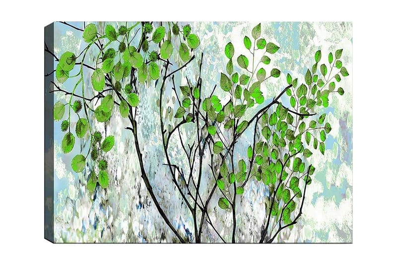 Canvastavla 70x100 cm - Grönskande grenar med livfulla löv i en harmonisk komposition - Grön / Svart / Ljusblå - Inredning - Tavlor & konst - Canvastavlor