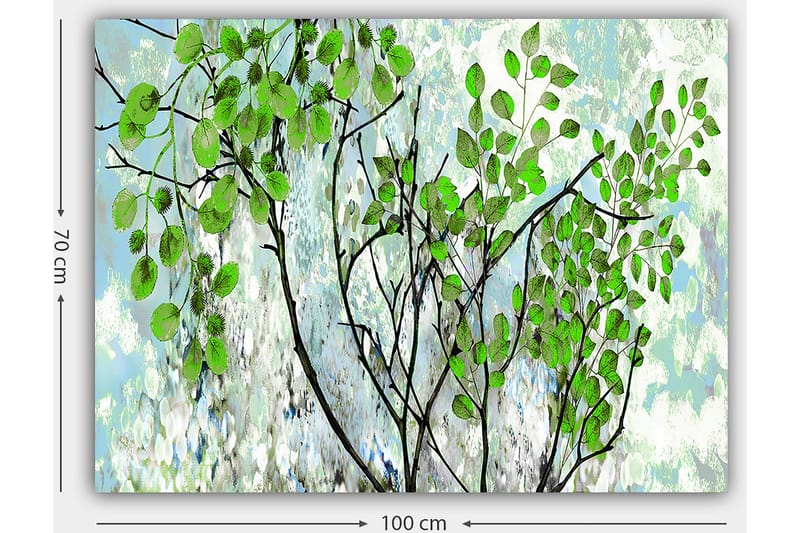 Canvastavla 70x100 cm - Grönskande grenar med livfulla löv i en harmonisk komposition - Grön / Svart / Ljusblå - Inredning - Tavlor & konst - Canvastavlor