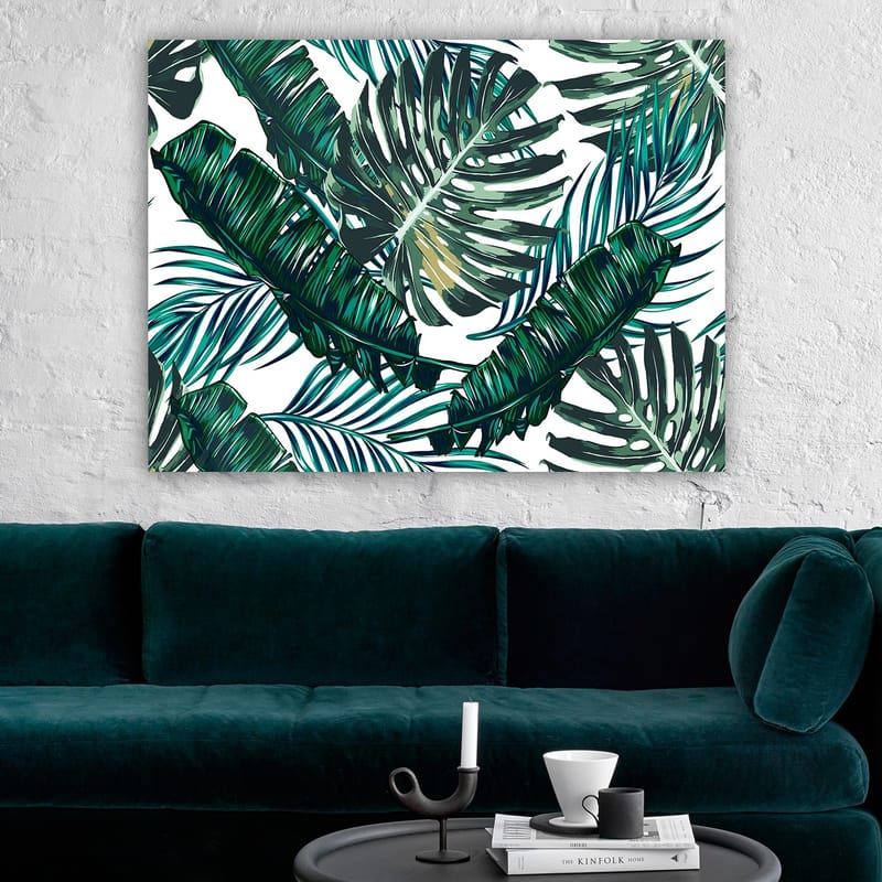 Canvastavla 70x100 cm - Grönskande palmblad i en livlig komposition - Mörkgrön / Ljusgrön / Gulgrön - Inredning - Tavlor & konst - Canvastavlor