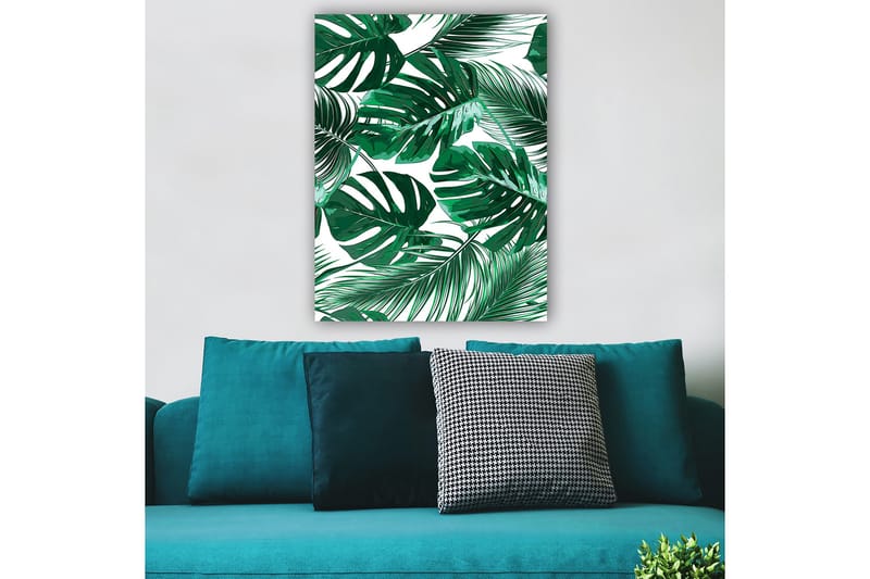Canvastavla 70x100 cm - Grönskande palmblad i olika former och storlekar - Mörkgrön / Ljusgrön - Inredning - Tavlor & konst - Canvastavlor
