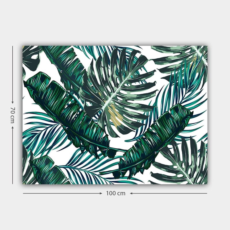 Canvastavla 70x100 cm - Grönskande palmblad i en livlig komposition - Mörkgrön / Ljusgrön / Gulgrön - Inredning - Tavlor & konst - Canvastavlor