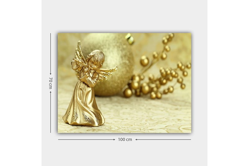 Canvastavla 70x100 cm - Gyllene ängel som spelar flöjt, omgiven av dekorativa element - Guld / Beige - Inredning - Tavlor & konst - Canvastavlor