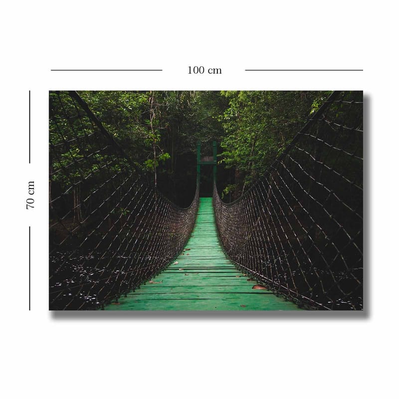 Canvastavla 70x100 cm - Hängbro som sträcker sig genom en grönskande skog - Grön / Svart - Inredning - Tavlor & konst - Canvastavlor