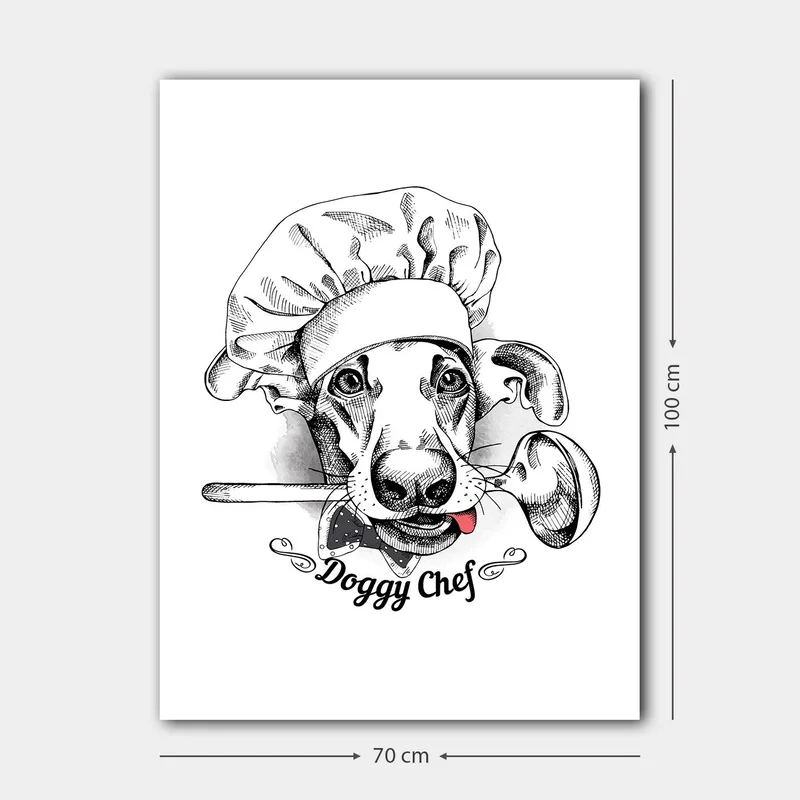 Canvastavla 70x100 cm - Hundklädd kock med en sked i munnen - Svart / Vitt / Grått - Inredning - Tavlor & konst - Canvastavlor