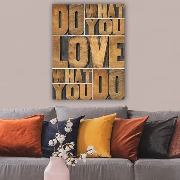 Canvastavla 70x100 cm - Inspirerande typografisk komposition med budskapet DO WHAT YOU LOVE, LOVE WHAT YOU DO - Mörkbrun / Ljusbrun / Grå - Inredning - Tavlor & konst - Canvastavlor
