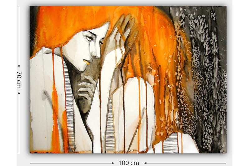 Canvastavla 70x100 cm - Känslosam skildring av två kvinnor som uttrycker intimitet och sårbarhet - Orange / Svart / Grå - Inredning - Tavlor & konst - Canvastavlor