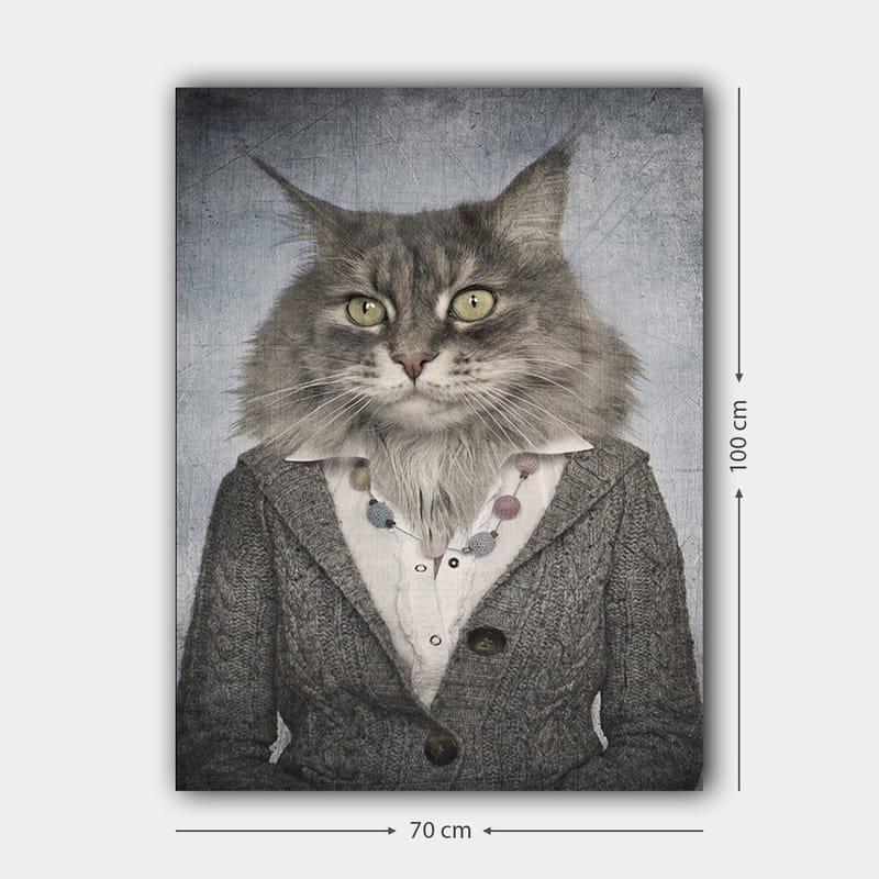 Canvastavla 70x100 cm - Katt med mänskliga drag klädd i en grå kavaj och en vit skjorta - Grå / Vit / Beige - Inredning - Tavlor & konst - Canvastavlor