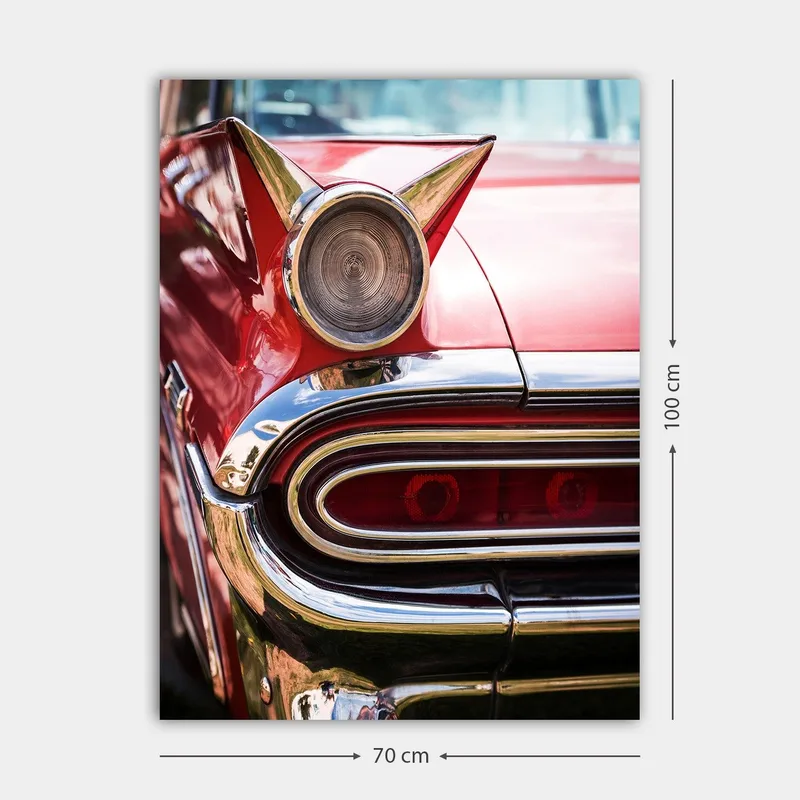 Canvastavla 70x100 cm - Klassisk bil med en distinkt röd färg och glänsande kromdetaljer - Röd / Krom (silver) - Inredning - Tavlor & konst - Canvastavlor