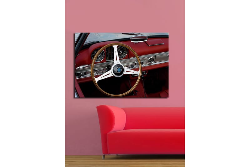 Canvastavla 70x100 cm - Klassisk bilinteriör med fokus på ratten och instrumentpanelen - Röd / Silver / Svart - Inredning - Tavlor & konst - Canvastavlor