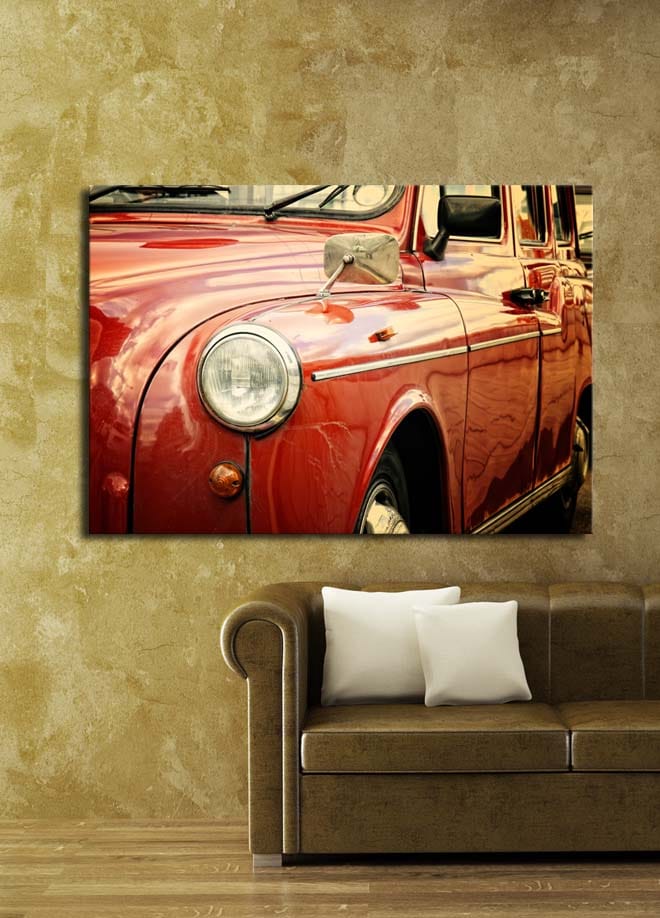 Canvastavla 70x100 cm - Klassisk röd bil med detaljer i krom - Röd / Kromgrå - Inredning - Tavlor & konst - Canvastavlor