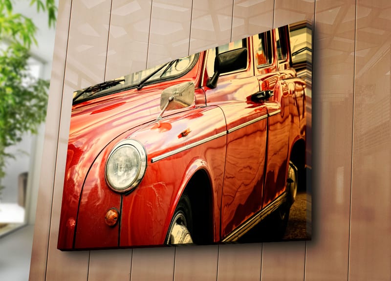 Canvastavla 70x100 cm - Klassisk röd bil med detaljer i krom - Röd / Kromgrå - Inredning - Tavlor & konst - Canvastavlor