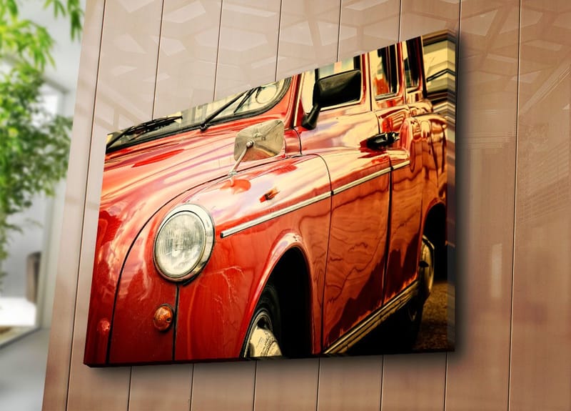 Canvastavla 70x100 cm - Klassisk röd bil med detaljer i krom - Röd / Kromgrå - Inredning - Tavlor & konst - Canvastavlor