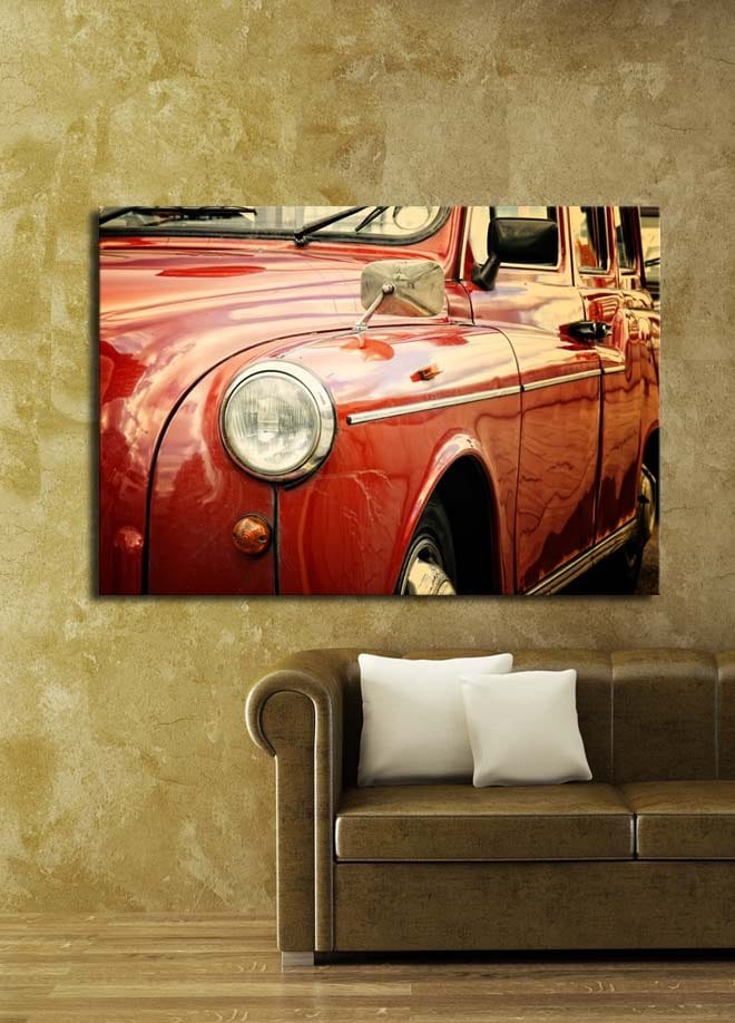 Canvastavla 70x100 cm - Klassisk röd bil med detaljer i krom - Röd / Kromgrå - Inredning - Tavlor & konst - Canvastavlor