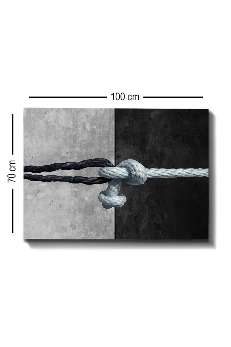 Canvastavla 70x100 cm - Knut av rep som förenar två kontrasterande ytor i svart och grått - Svart / Grå / Ljusblå - Inredning - Tavlor & konst - Canvastavlor