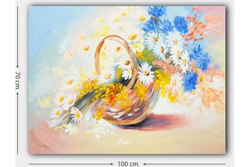 Canvastavla 70x100 cm - Korg fylld med färgglada blommor - Blå / Vit / Gul - Inredning - Tavlor & konst - Canvastavlor