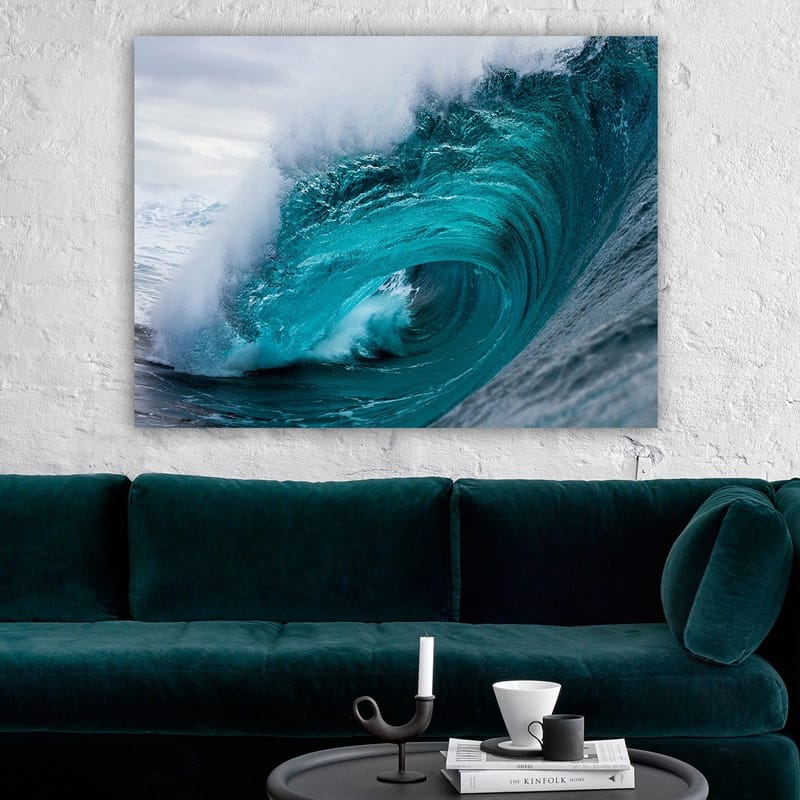 Canvastavla 70x100 cm - Kraftfull och dynamisk våg som bryter vid havets yta - Turkos / Mörkblå - Inredning - Tavlor & konst - Canvastavlor