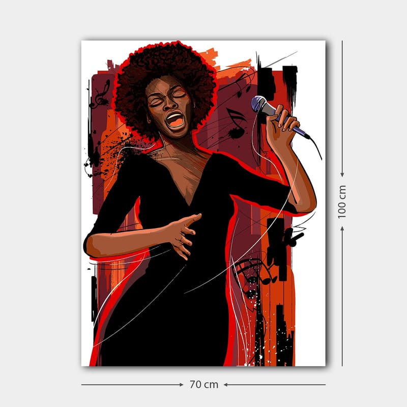 Canvastavla 70x100 cm - Kraftfull sångerska som uttrycker känslor genom sin musik - Röd / Svart / Brun - Inredning - Tavlor & konst - Canvastavlor