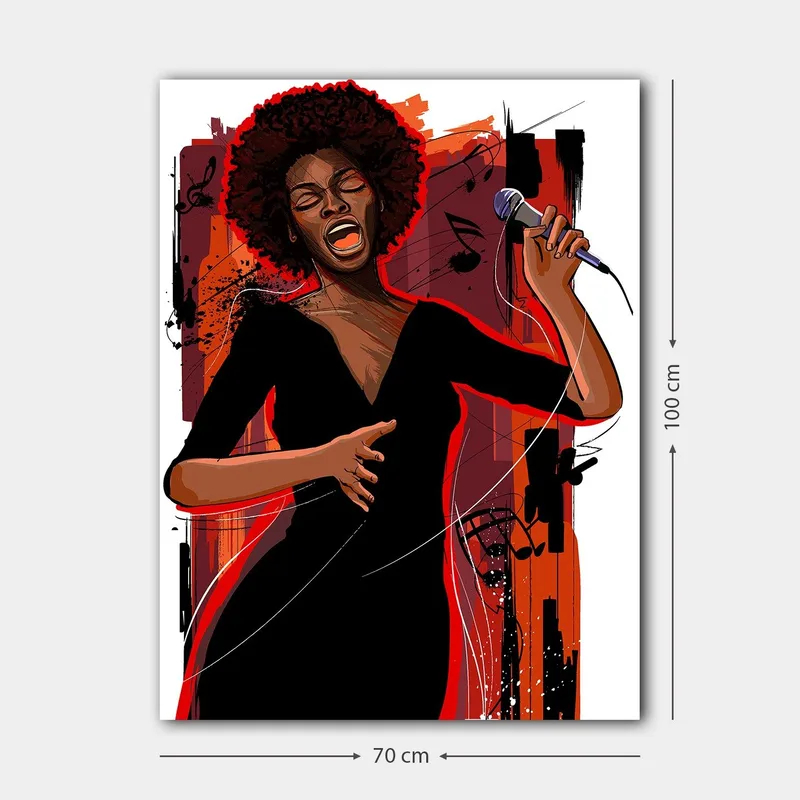 Canvastavla 70x100 cm - Kraftfull sångerska som uttrycker känslor genom sin musik - Röd / Svart / Brun - Inredning - Tavlor & konst - Canvastavlor