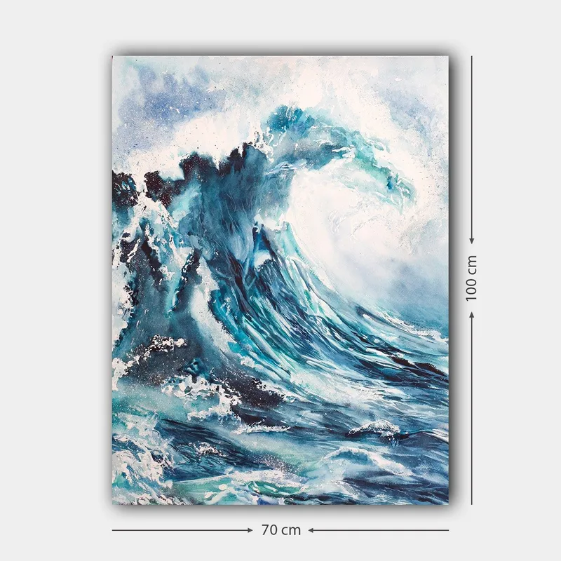 Canvastavla 70x100 cm - Kraftfull våg som bryter mot stranden - Mörkblå / Turkos / Vit - Inredning - Tavlor & konst - Canvastavlor