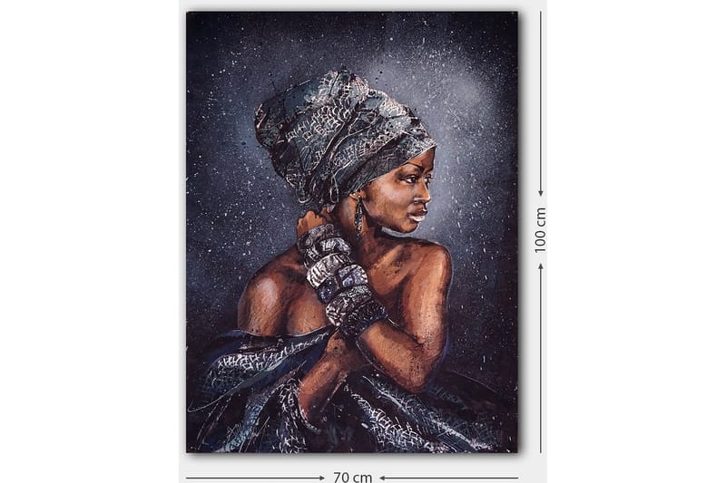 Canvastavla 70x100 cm - Kvinna med elegant huvudbonad och smycken, avbildad i profil - Mörkbrun / Svart / Grå - Inredning - Tavlor & konst - Canvastavlor