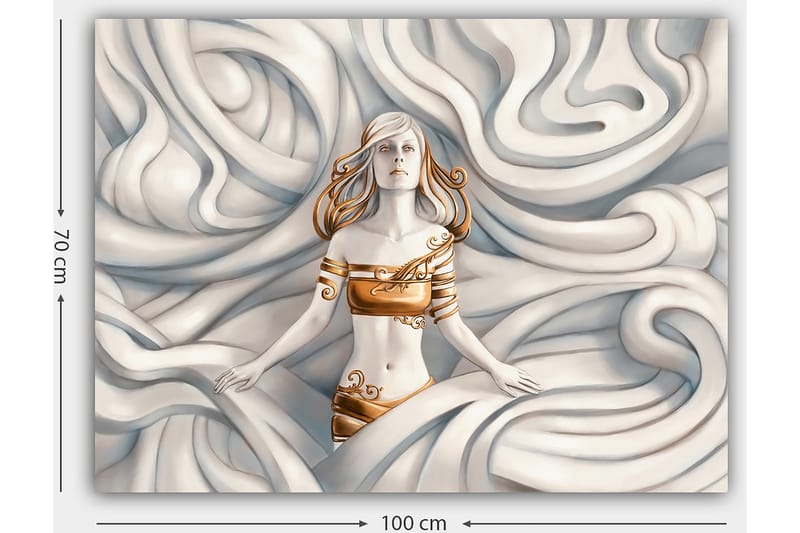 Canvastavla 70x100 cm - Kvinna med ett drömlikt uttryck omgiven av svängande, mjuka former - Vit / Guld / Beige - Inredning - Tavlor & konst - Canvastavlor