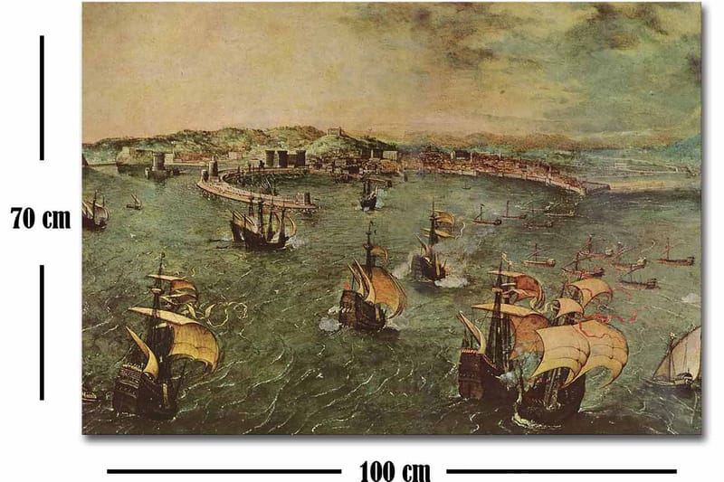 Canvastavla 70x100 cm - Livlig sjöscen med flera segelbåtar som navigerar genom vattnet - Grön / Brun / Beige - Inredning - Tavlor & konst - Canvastavlor