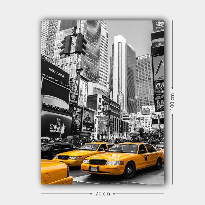 Canvastavla 70x100 cm - Livlig stadsbild med gula taxibilar som dominerar gatan i en urban miljö - Gul / Svart - Inredning - Tavlor & konst - Canvastavlor
