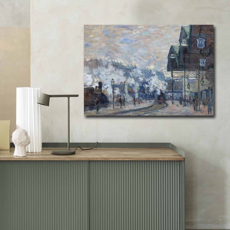 Canvastavla 70x100 cm - Livlig stadsbild med människor och byggnader i en vintermiljö - Blå / Grå / Vit - Inredning - Tavlor & konst - Canvastavlor