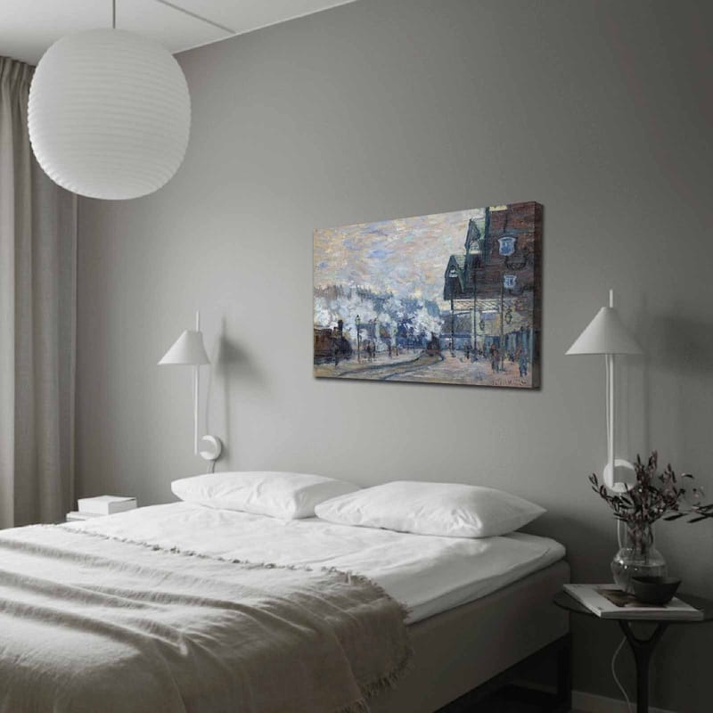 Canvastavla 70x100 cm - Livlig stadsbild med människor och byggnader i en vintermiljö, Blå / Grå / Vit