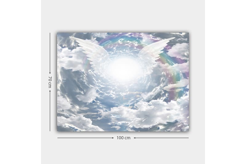 Canvastavla 70x100 cm - Ljus och drömlik himmel med änglavingar som sträcker sig mot en strålande mittpunkt - Vit / Ljusblå / Grå - Inredning - Tavlor & konst - Canvastavlor