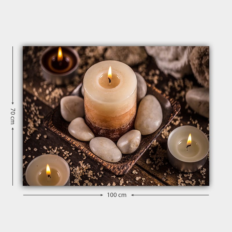 Canvastavla 70x100 cm - Lugn och avkopplande komposition med levande ljus och stenar i en harmonisk miljö - Beige / Brun / Grå - Inredning - Tavlor & konst - Canvastavlor
