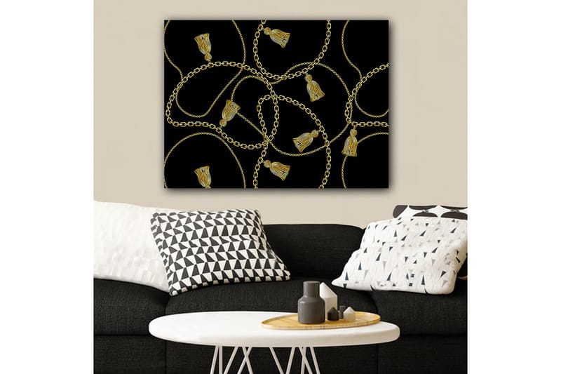 Canvastavla 70x100 cm - Mönster av kedjor och fransar i en elegant design, Guld / Svart