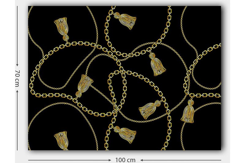 Canvastavla 70x100 cm - Mönster av kedjor och fransar i en elegant design - Guld / Svart - Inredning - Tavlor & konst - Canvastavlor