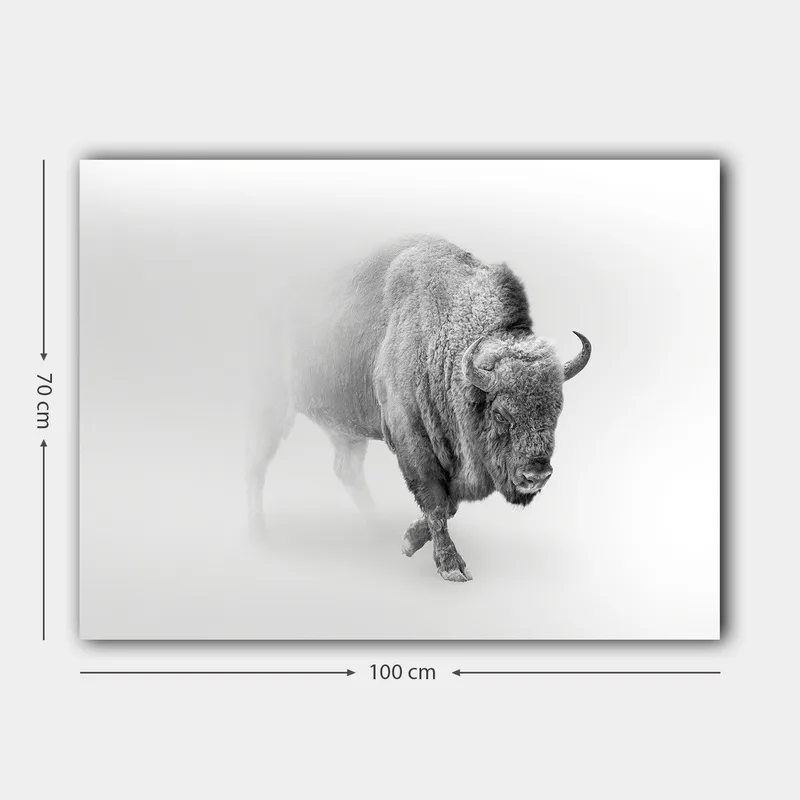 Canvastavla 70x100 cm - Majestätisk bison som går genom dimma - Grå / Vit - Inredning - Tavlor & konst - Canvastavlor