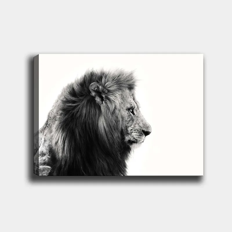 Canvastavla 70x100 cm - Majestätisk lejonprofil i svartvitt som utstrålar styrka och elegans - Svart / Vit - Inredning - Tavlor & konst - Canvastavlor