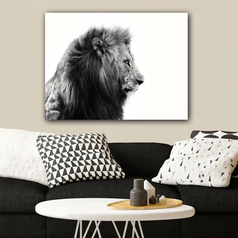 Canvastavla 70x100 cm - Majestätisk lejonprofil i svartvitt som utstrålar styrka och elegans - Svart / Vit - Inredning - Tavlor & konst - Canvastavlor