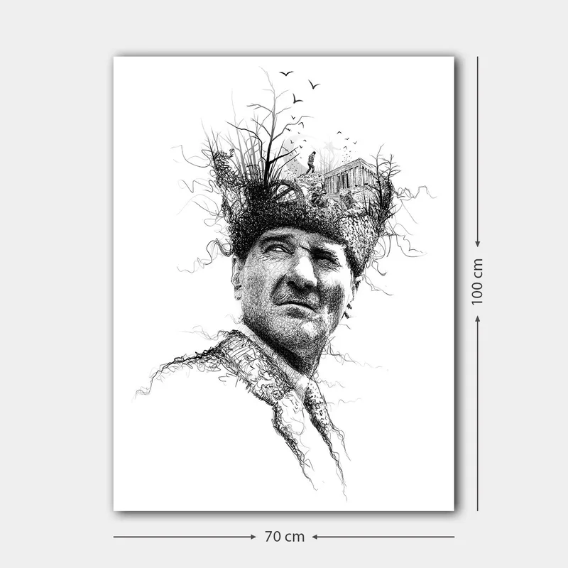 Canvastavla 70x100 cm - Man med en kreativ och surrealistisk frisyr som föreställer träd och en byggnad - Svart / Vitt - Inredning - Tavlor & konst - Canvastavlor