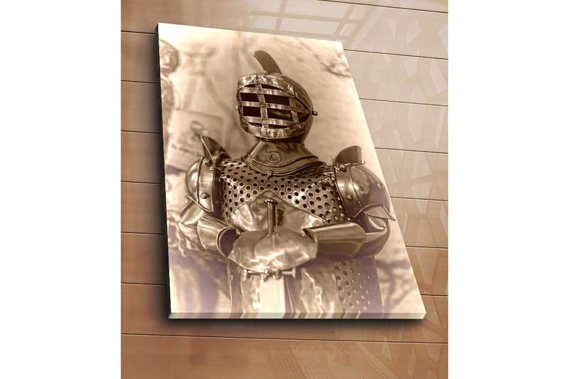 Canvastavla 70x100 cm - Medeltida riddare i rustning med ett karakteristiskt hjälmdesign - Silver / Grå / Brunt - Inredning - Tavlor & konst - Canvastavlor