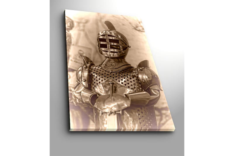 Canvastavla 70x100 cm - Medeltida riddare i rustning med ett karakteristiskt hjälmdesign - Silver / Grå / Brunt - Inredning - Tavlor & konst - Canvastavlor