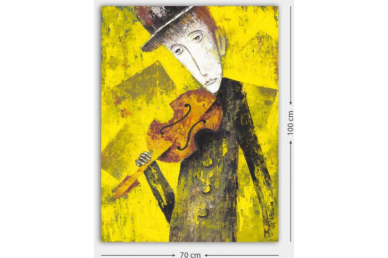 Canvastavla 70x100 cm - Melankolisk musiker som håller en fiol mot en starkt gul bakgrund - Gul / Svart / Brun - Inredning - Tavlor & konst - Canvastavlor